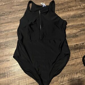 Black Zip-Front Swimsuit